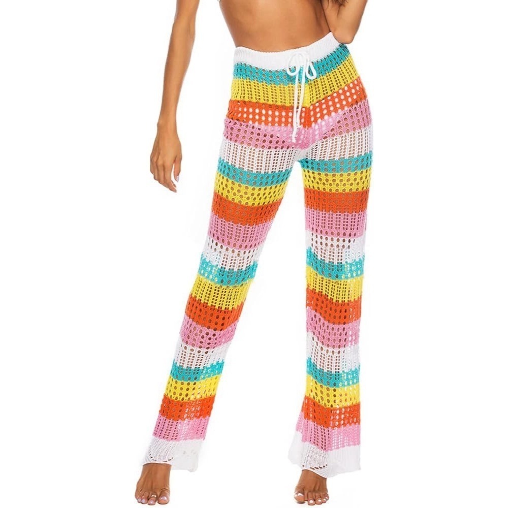 Colorful Striped Crochet Swim Coverup Pants